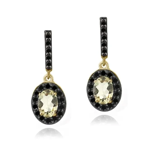 18 Karat Gold über Sterling Silber 2ct Citrine & Schwarz Spinel Oval Dangle Ohrringe