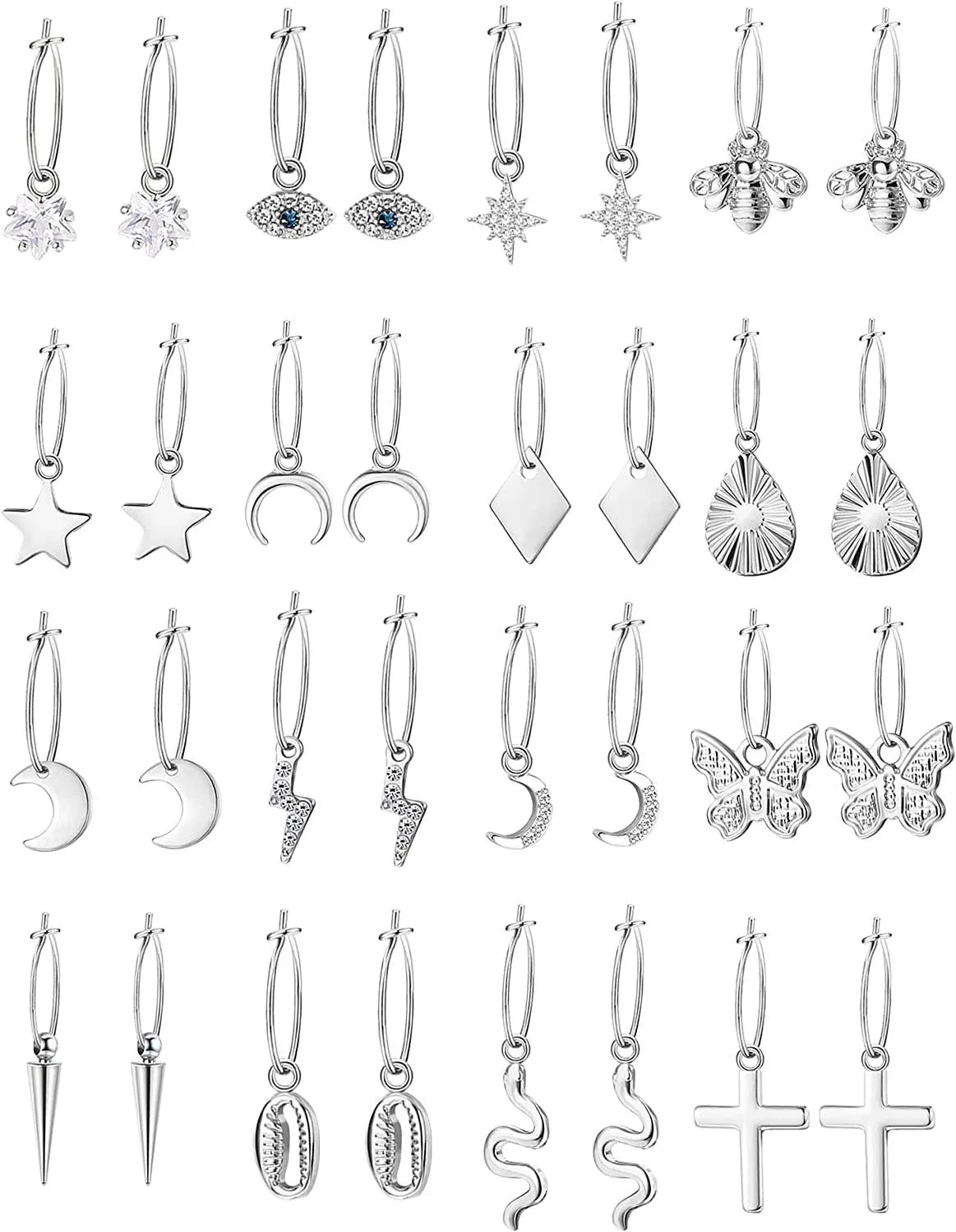 16 Paare Goldplated Small Hoop Ohrringe mit Charms Mini Cute Dangle Hoop Ohrringe Pack für Frauen Dainty Star CZ Butterfly Huggie Hoop Ohrringe Set