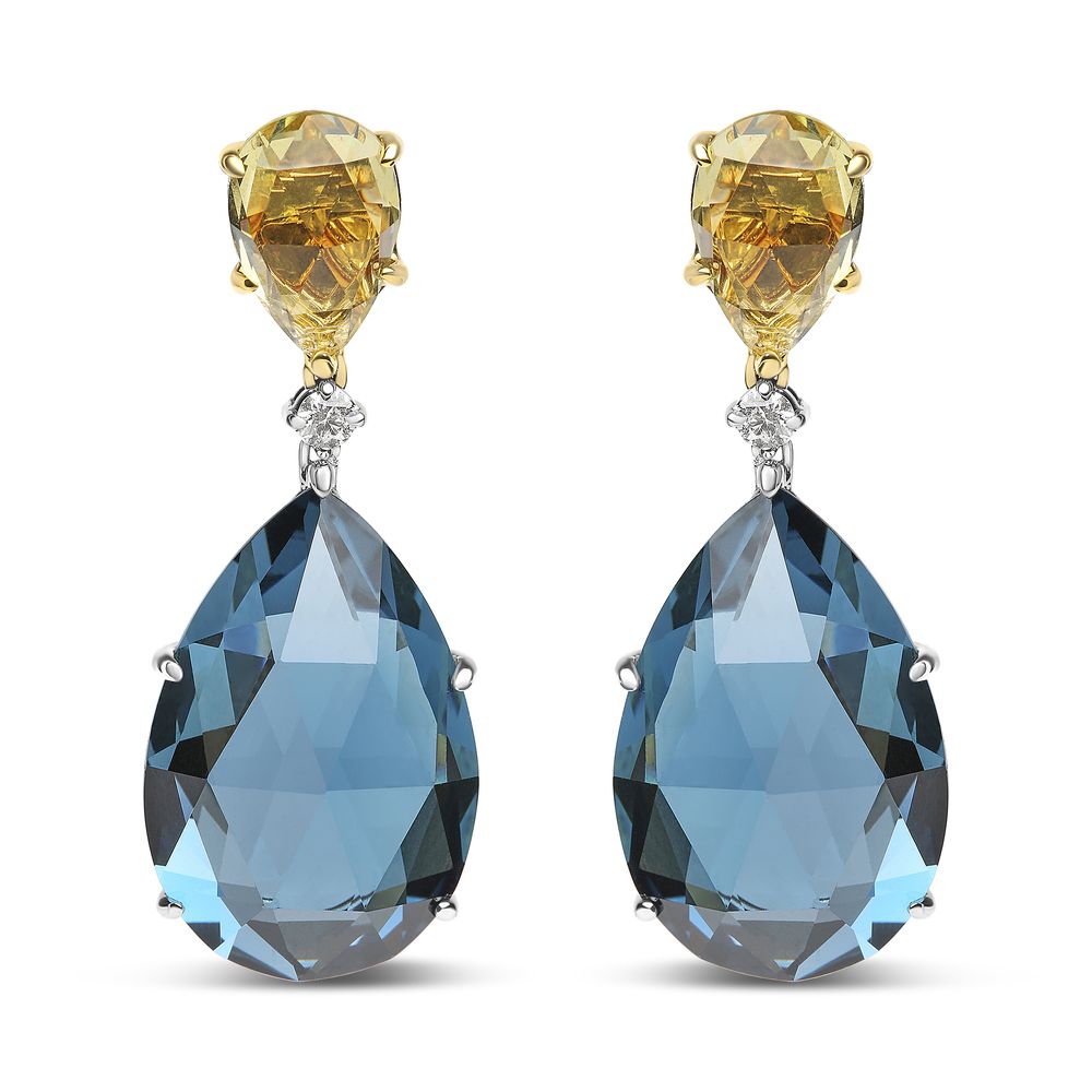 18 Karat Weiß - und Gelbgold 1 / 5 Cttw Diamant mit Pear Cut Lemon Quarz und Pear Cut London Blue Topaz Edelstein Dangle Ohrring (G-H Farbe, SI1 - SI2 Klarheit)