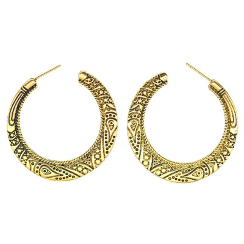 Stud Hoop Ohrringe Leichtgewicht Vintage Gravur Round Dome Halb Large für Frauen 925 Sterling Silber