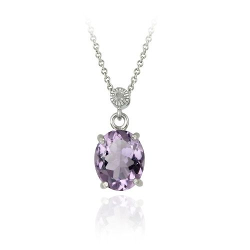 Sterling Silber 3,1 CT. Oval Amethyst und Diamant Anhänger
