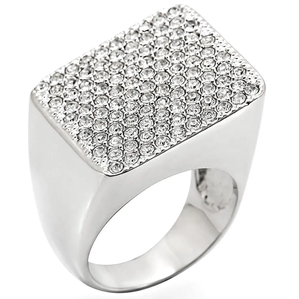 1W035 - Rhodium-Brass - Ring mit Top-Grade - Kristall in Clear