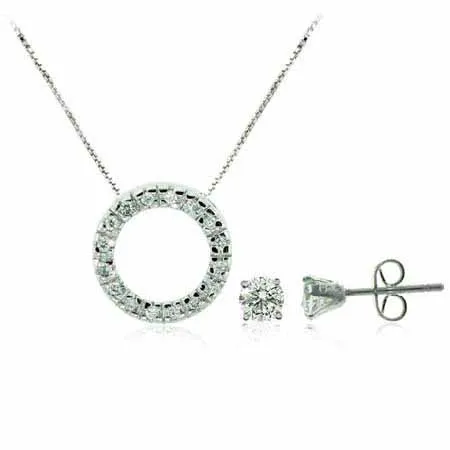 Sterling Silber CZ Eternity Anhänger & Stud Ohrringe Set
