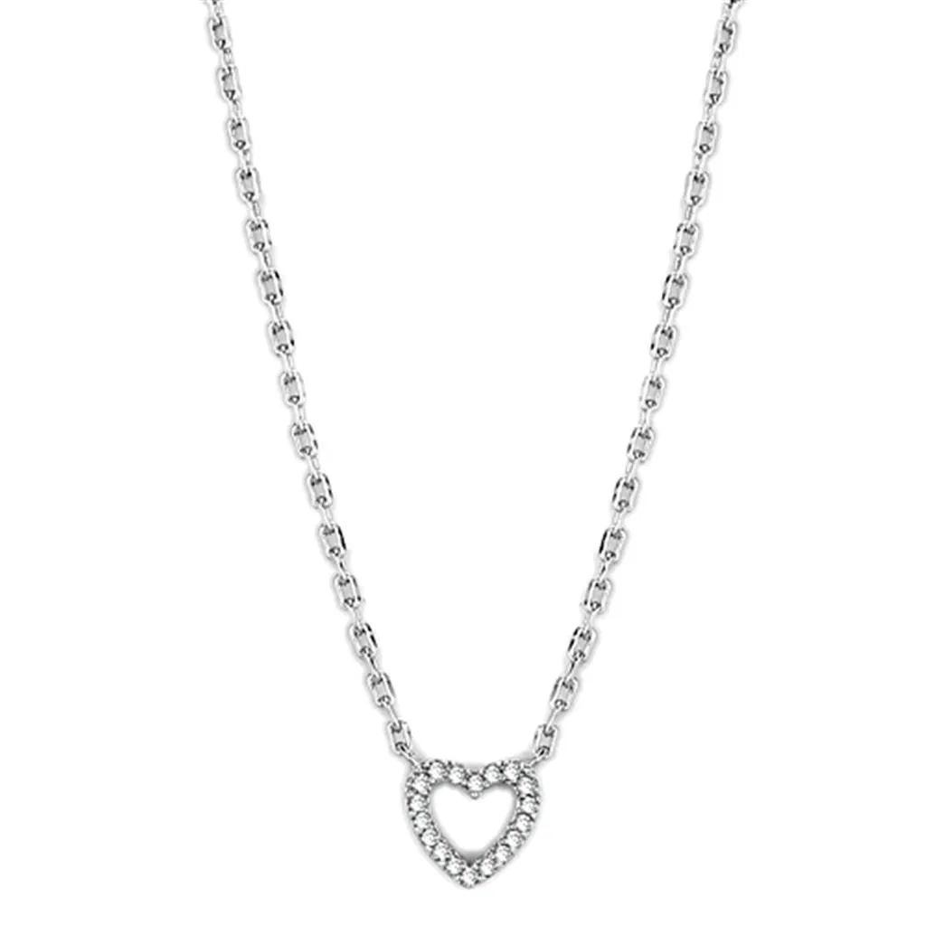 3W413 - Rhodium-Messing - Halskette mit AAA-Klasse CZ in Clear