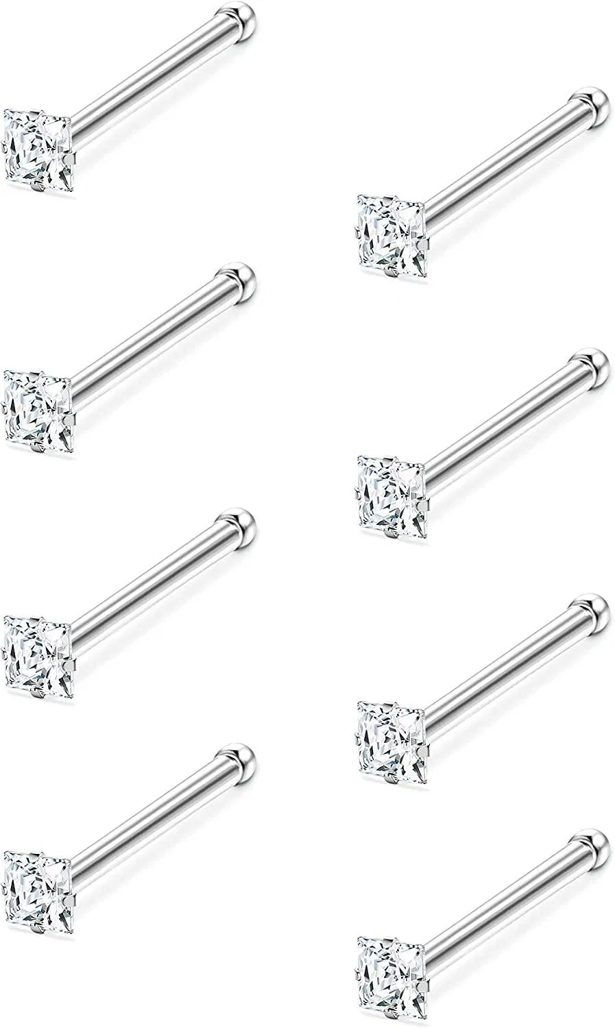 22G 925 Sterling Silber Quadrat CZ Nasenringe Stud für Frauen Männer Nasen Piercing 8pcs Tiny Nose Stud Set 1.5mm 2mm 2.5mm 3mm Cubic Zirkonia