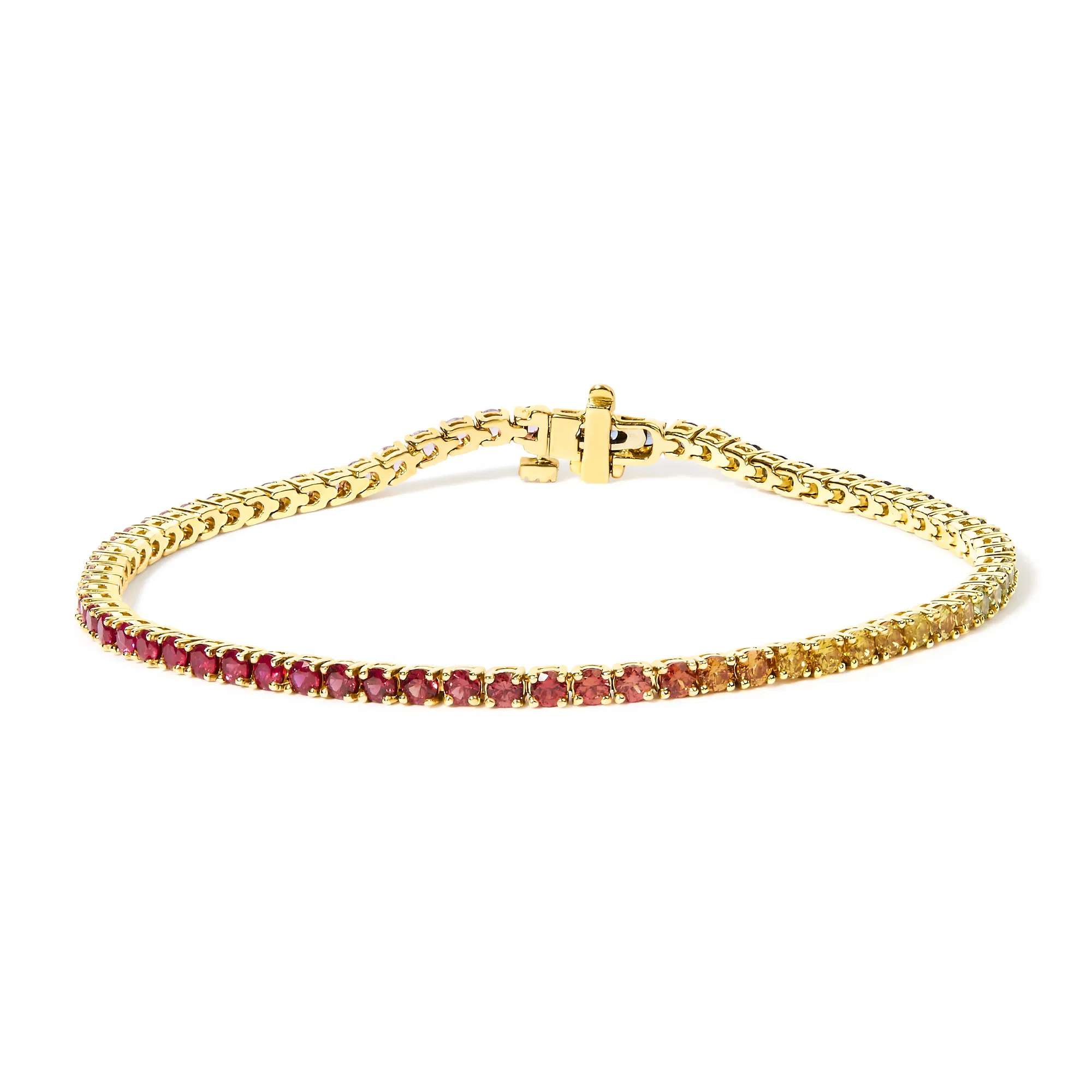 14K Gelbgold Natur Regenbogen Edelstein Saphir und Tsavorit Tennis Armband - 7