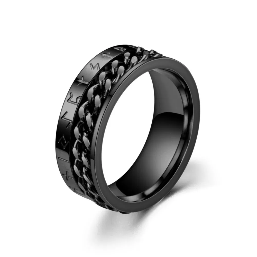 Viking Alphabet Kette Titan Stahl Ring Nordischer Stil