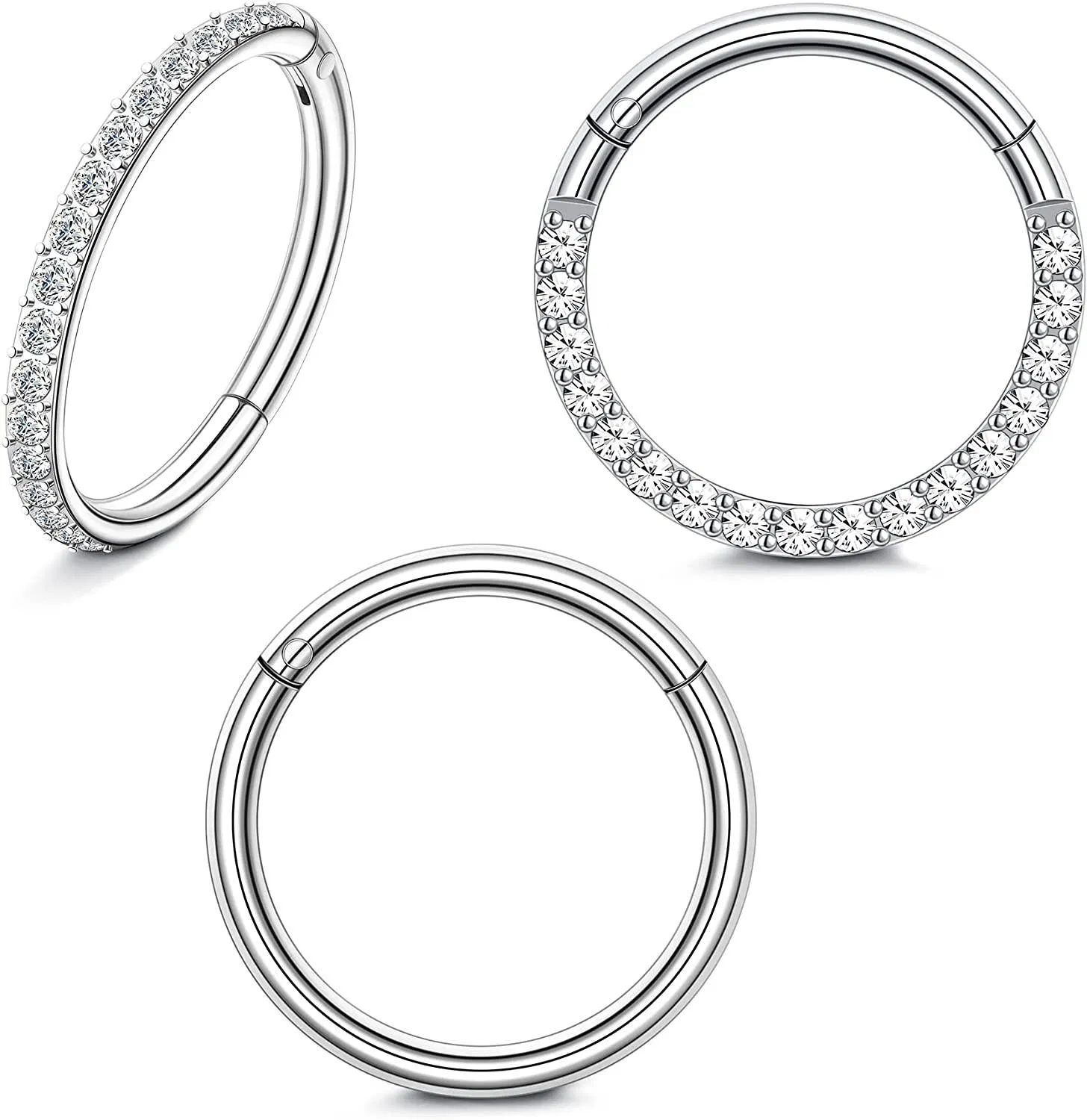 3Pcs 316L Chirurgische Nasenringe Schleife Septum Clicker Hinge Segment Ring Lippe Ohr Piercing Ohrringe für Knorpel Helix Tragus Conch Rook 16G Körper Knorpeln Nasenschleife mit CZ Pflaster