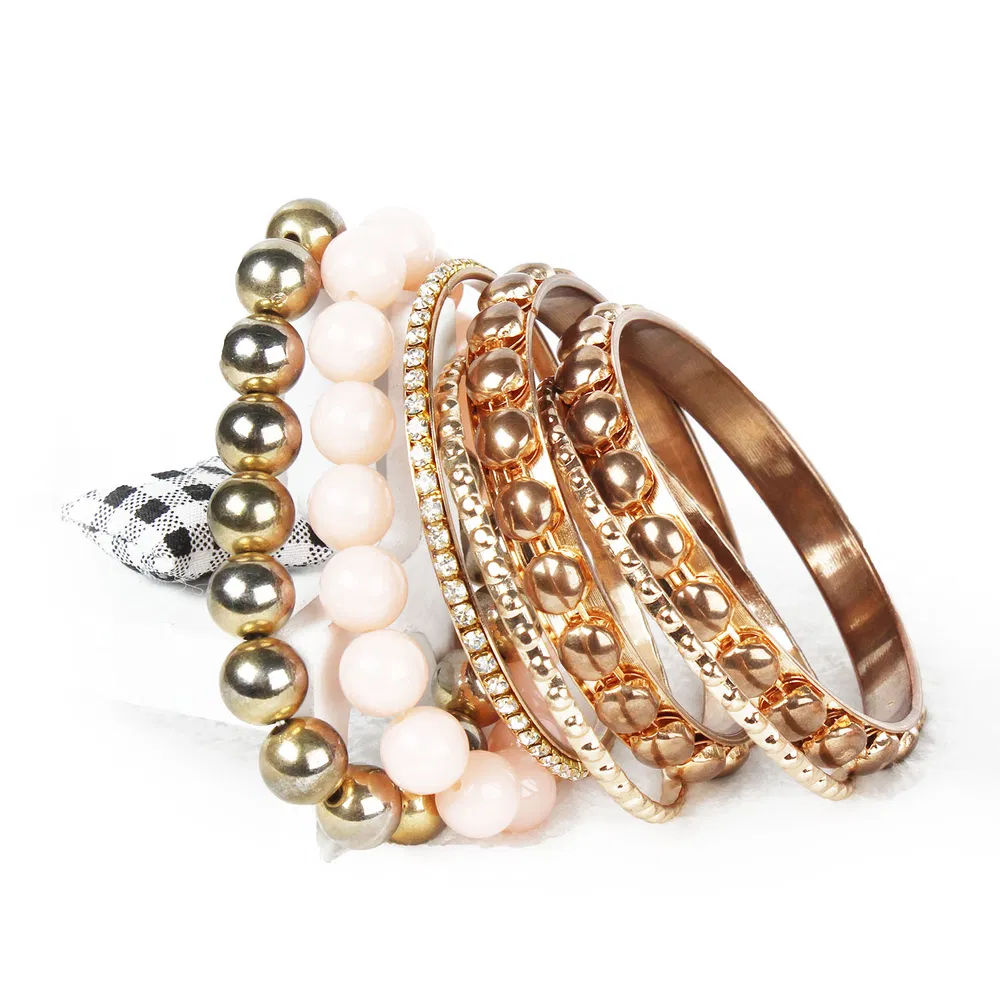7-Stück Retro Glanz Gold Eingezogen Rhinestones Armband Set