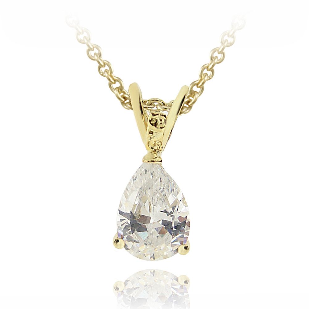 18 Karat Gold beschichtete 3/4ct CZ Tränentropfen Solitaire Halskette, 7x5mm
