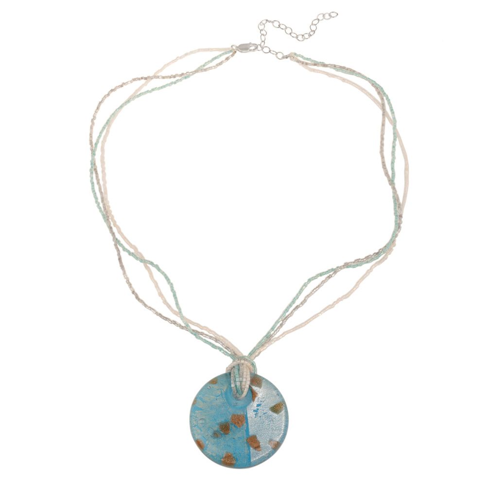 Sterling Silber Meer Blau & Silber Glas Disc Mode Anhänger