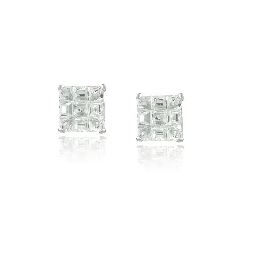 Sterling Silber CZ Schachbrett 6mm Stud Ohrringe