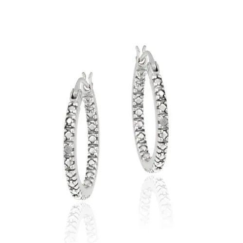 Sterling Silber Diamant Akzent 18mm Inside Out Hoop Ohrringe