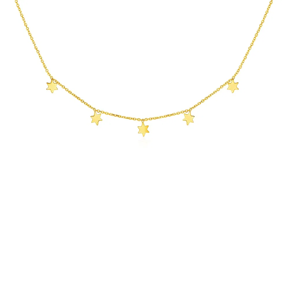 14 Karat gelbes Gold Halskette mit sechs spitzigen Sternen