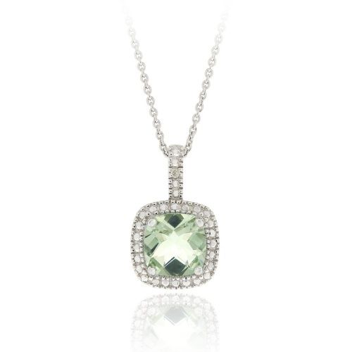 Sterling Silber Grün Amethyst & Diamant Akzent Quadrat Anhänger