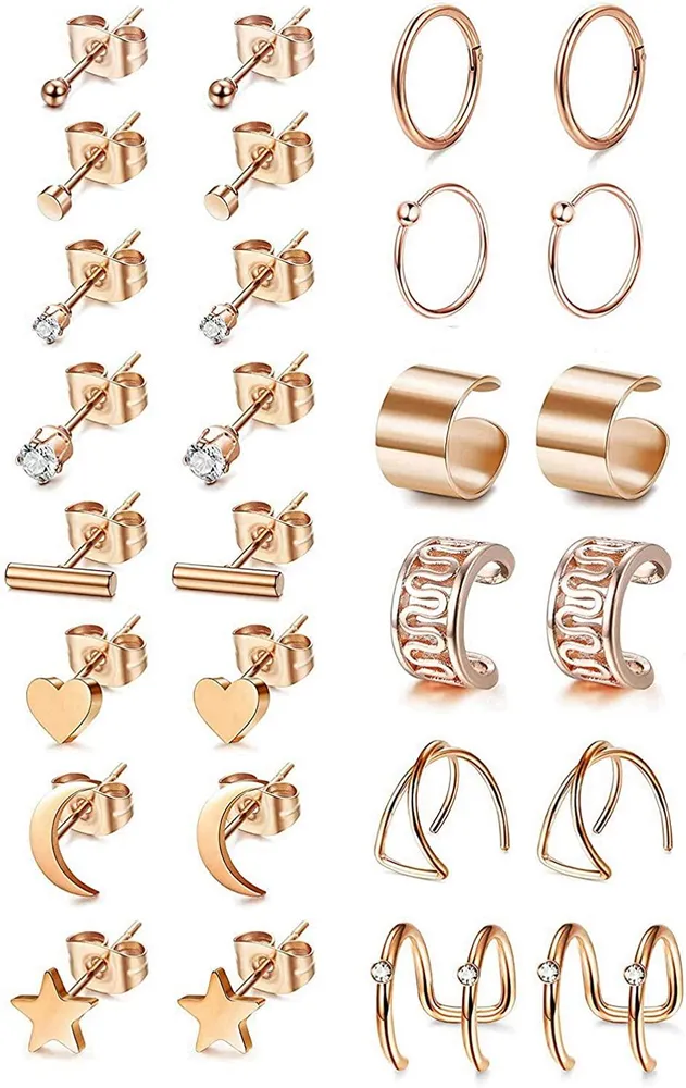 14 Paare Edelstahl winzige Stud Ohrringe Set für Frauen Mädchen Hoop Ohrringe Ohrclips Ohr Manschette Helix Knorpel Clip On Wrap Ohrringe