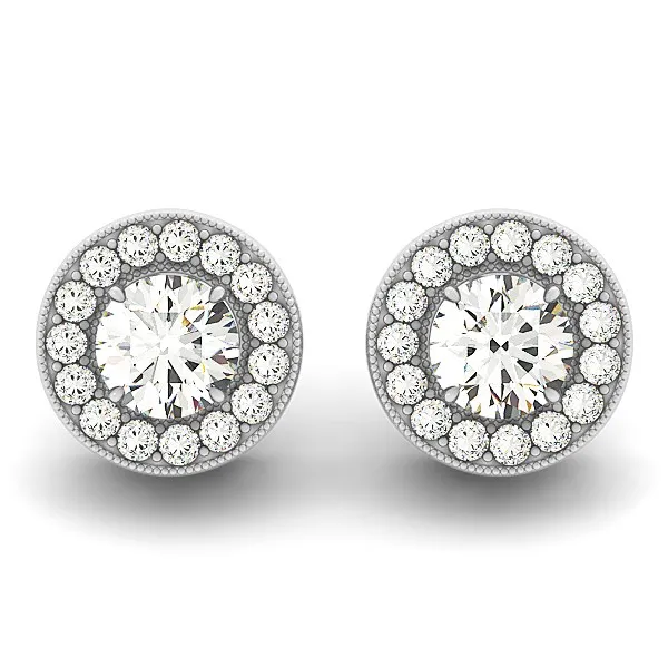 14 Karat Weißgold Round Diamond Halo Milgrain Border Ohrringe (3 / 4 cttw)