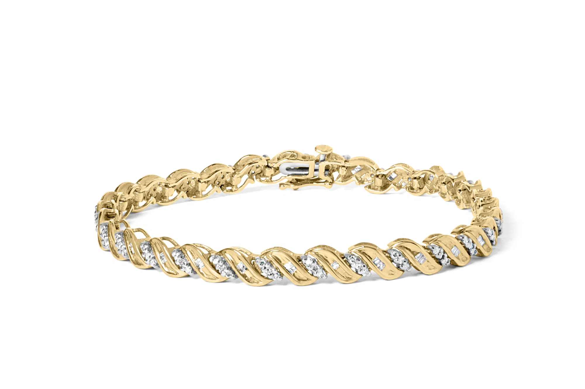 10 Karat Gelbgold 1,00 Cttw Round-Cut und Baguette-Cut S-Link 7.25