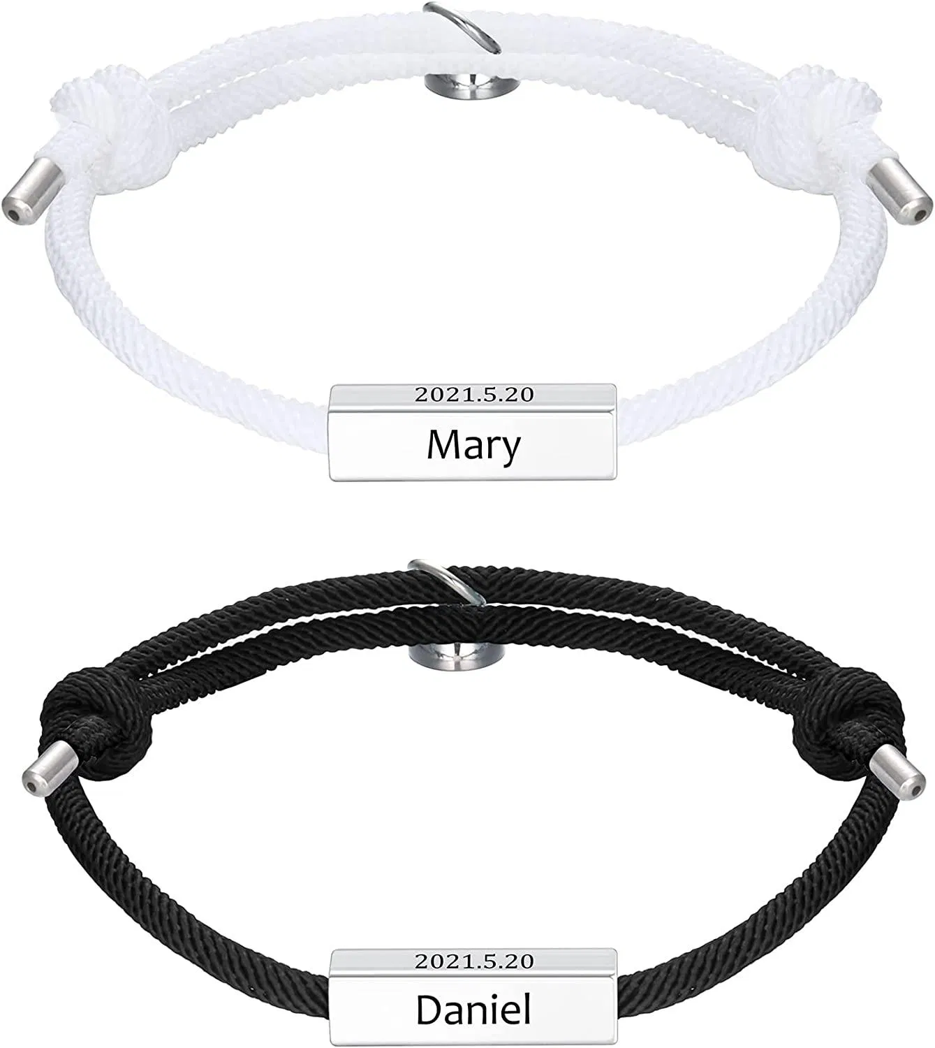 Custom Couple Armbänder Personalisierte Nameplated Datum Gravur ID Matching Couple Armbänder für Freund und Freundin Personalisierte geflochtenen Seil Armbänder für Frauen Männer