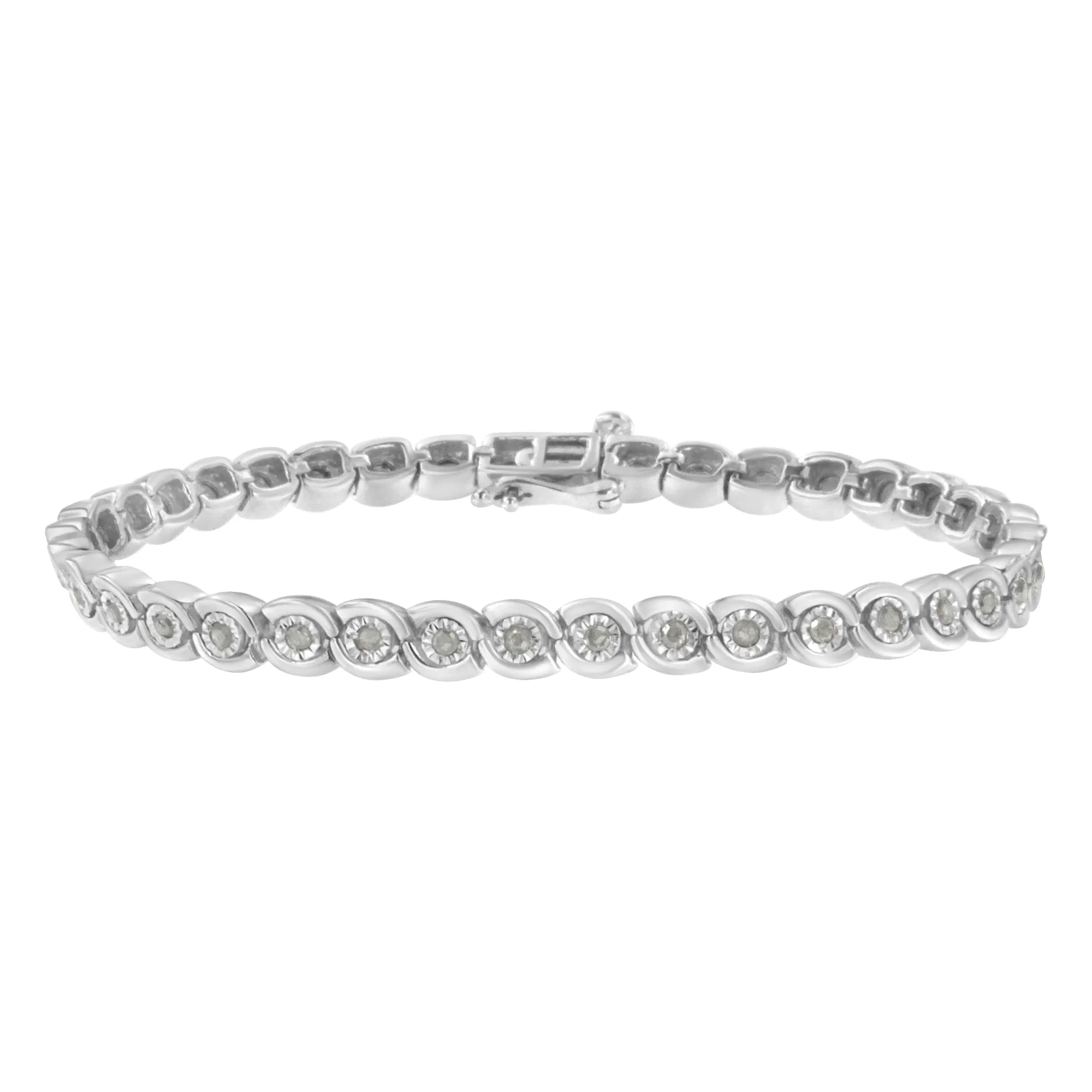 .925 Sterling Silber 1.0 cttw Wunder-Set Diamant Spiral Bezel Link Armband (I-J Farbe, I3 Klarheit) -7,25