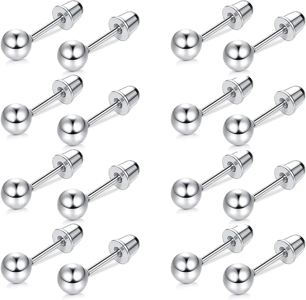 8 Paare 20G Cartilage Stud Ohrringe Rostless Round Ball Barbell Ohrringe für Frauen Männer Screwback Ohr Piercing 6MM