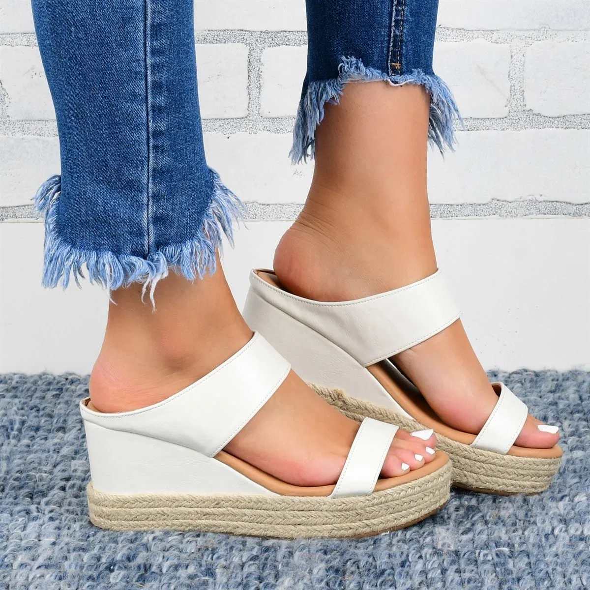 Wedge Heel Slippers Casual Sandalen Hanf High Wedge Heel Schuhe