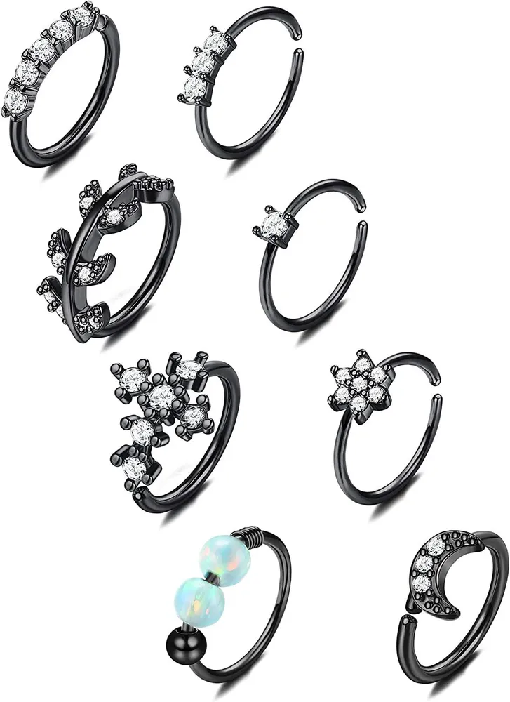 8pcs 20G Edelstahl Nasen-Hoop - Ring für Frauen Männer gepflastert CZ Kreuz Mond Blumen Crawler Knorpel Ohrringe Nasen Piercing Hoop Körper Piercing Schmuck