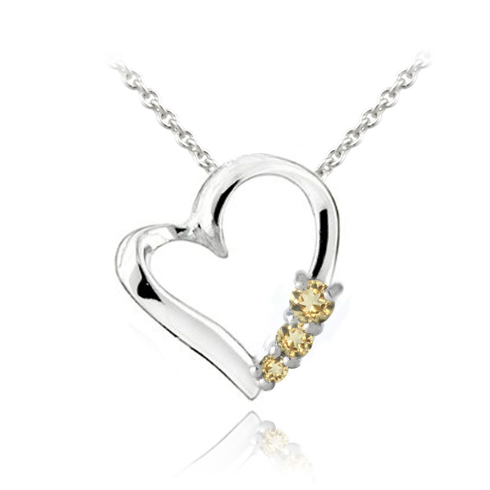 Sterling Silber Citrine Drei Stein schwimmendes Herz Halskette