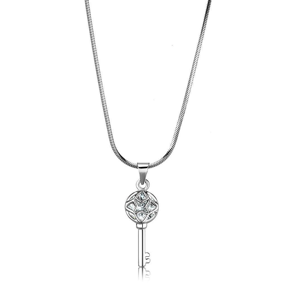LO4158 - Rhodium-Brass - Kettenhänger mit AAA-Klasse CZ in Clear