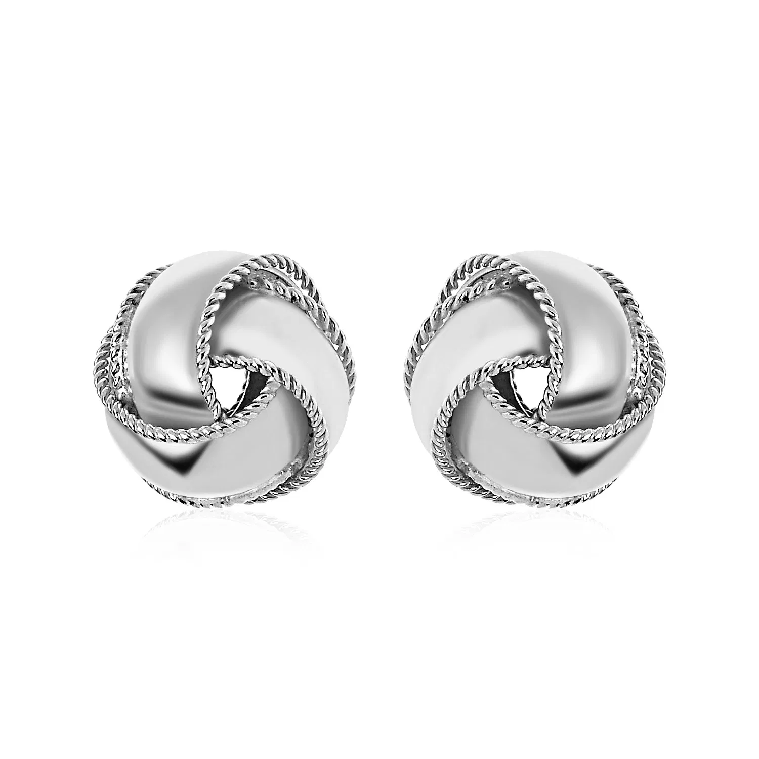 Texturisierte und polierte Love Knot Ohrringe in Sterling Silber (13 mm)