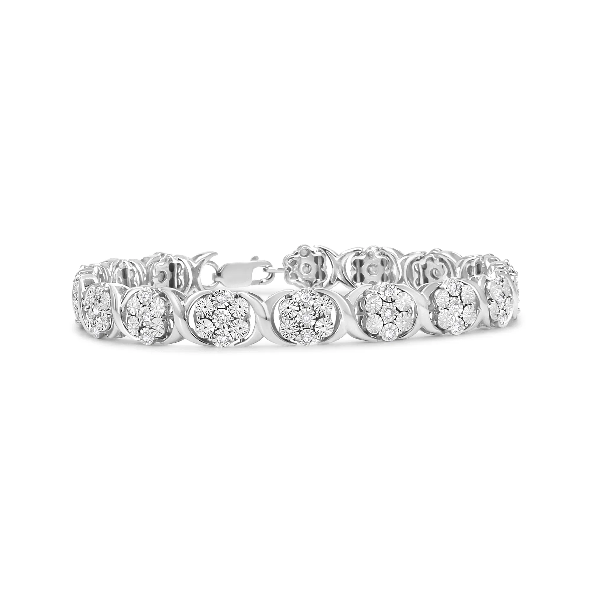 .925 Sterling Silber 1/2 Cttw Diamant 7 Stein Floral Cluster Link Armband (I-J Farbe, I2 - I3 Klarheit) - 7,25