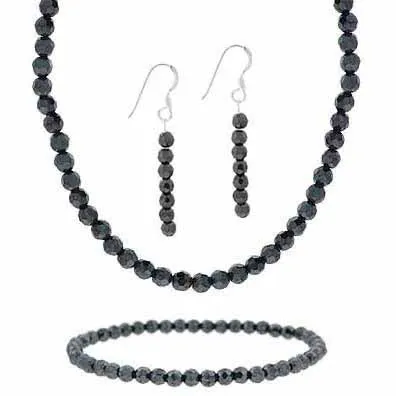 Sterling Silber 4mm Faceted Echt Hematit Stein Perlen Perlen Dangle Hook Ohrringe Stretch Armband Halskette 15 - 19