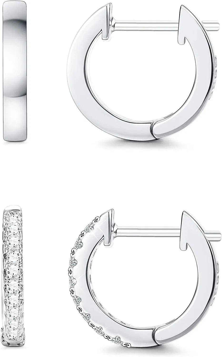 2Paare 925 Sterling Silber kleine Schleife Ohrring für Frauen Kubik Zirkonia winzig kleine Huggie Hoop Ohrring