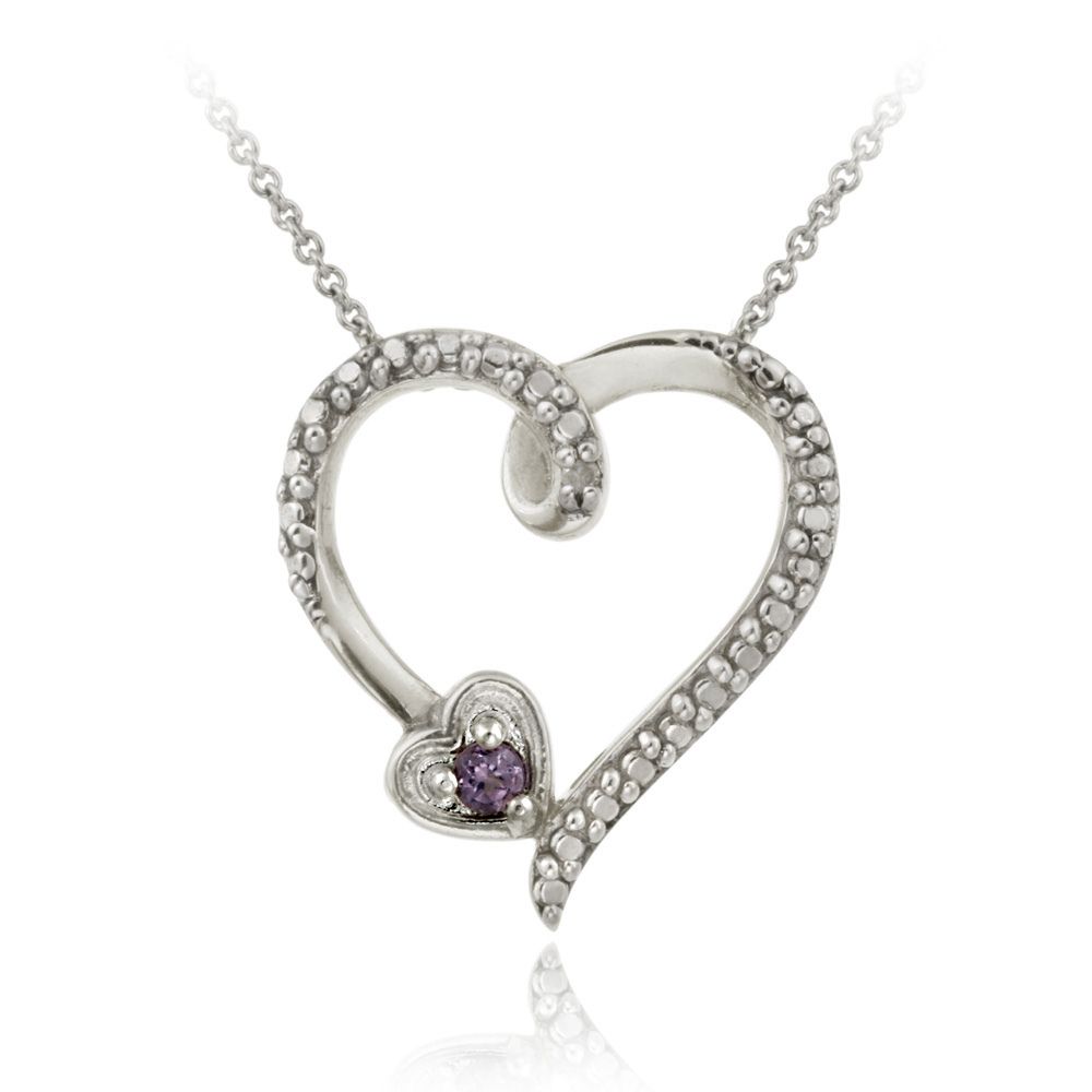 Sterling Silber Amethyst & Diamant Akzent Open Heart Anhänger