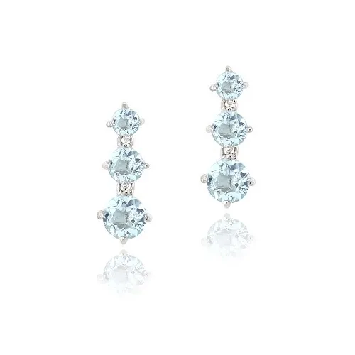 Sterling Silber 3,85ct Blau Topaz Drei Stein Dangle Ohrringe