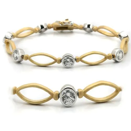 LO1154 - Matte Gold & Rhodium Brass Armband mit AAA-Klasse CZ in Clear