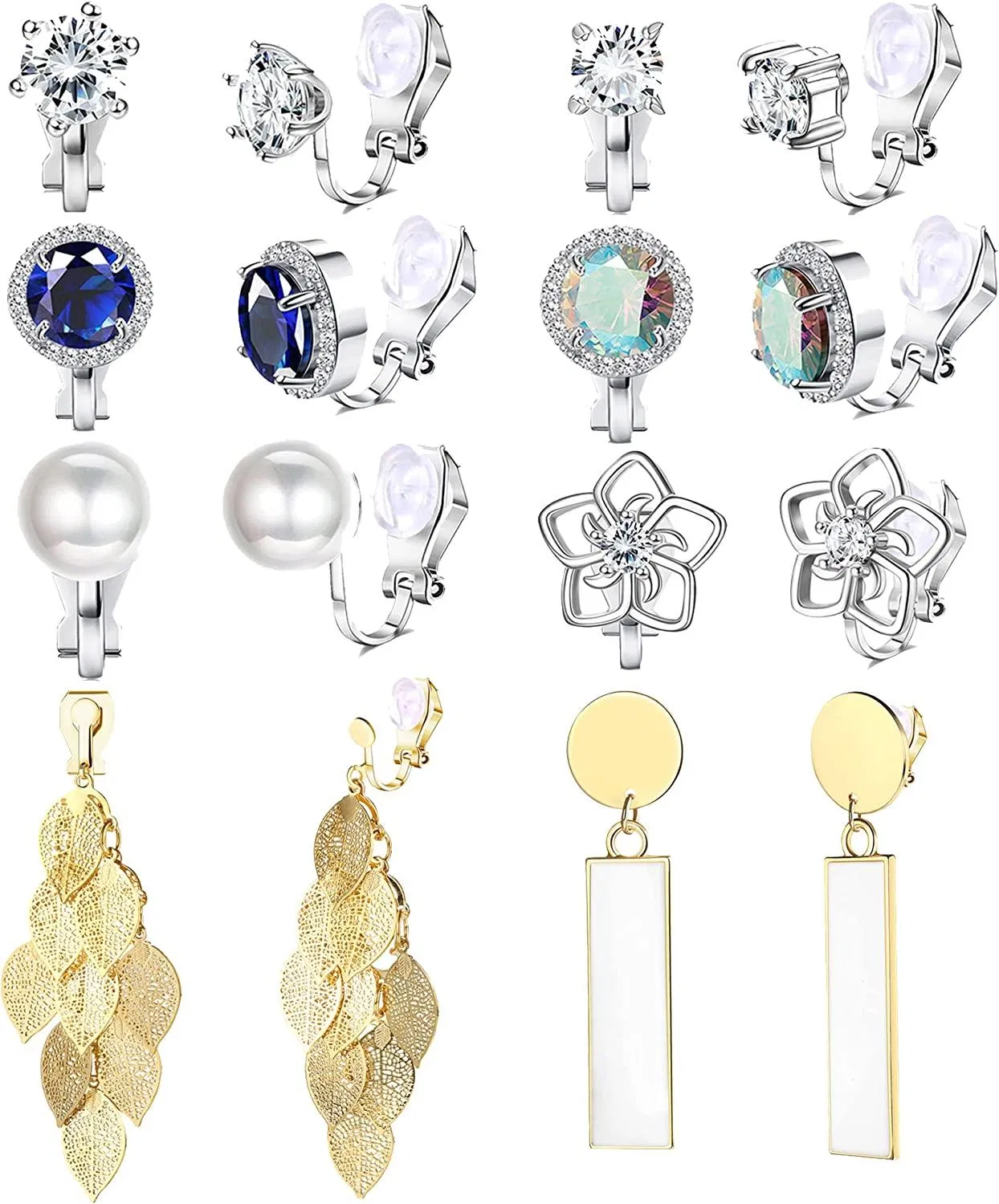 8 Paare Clip On Ohrringe für Frauen Mode Clip Ohrringe Sparkly Faux Pearl Cubic Zirkonia CZ Non Pierced Clip On Ohrringe Set