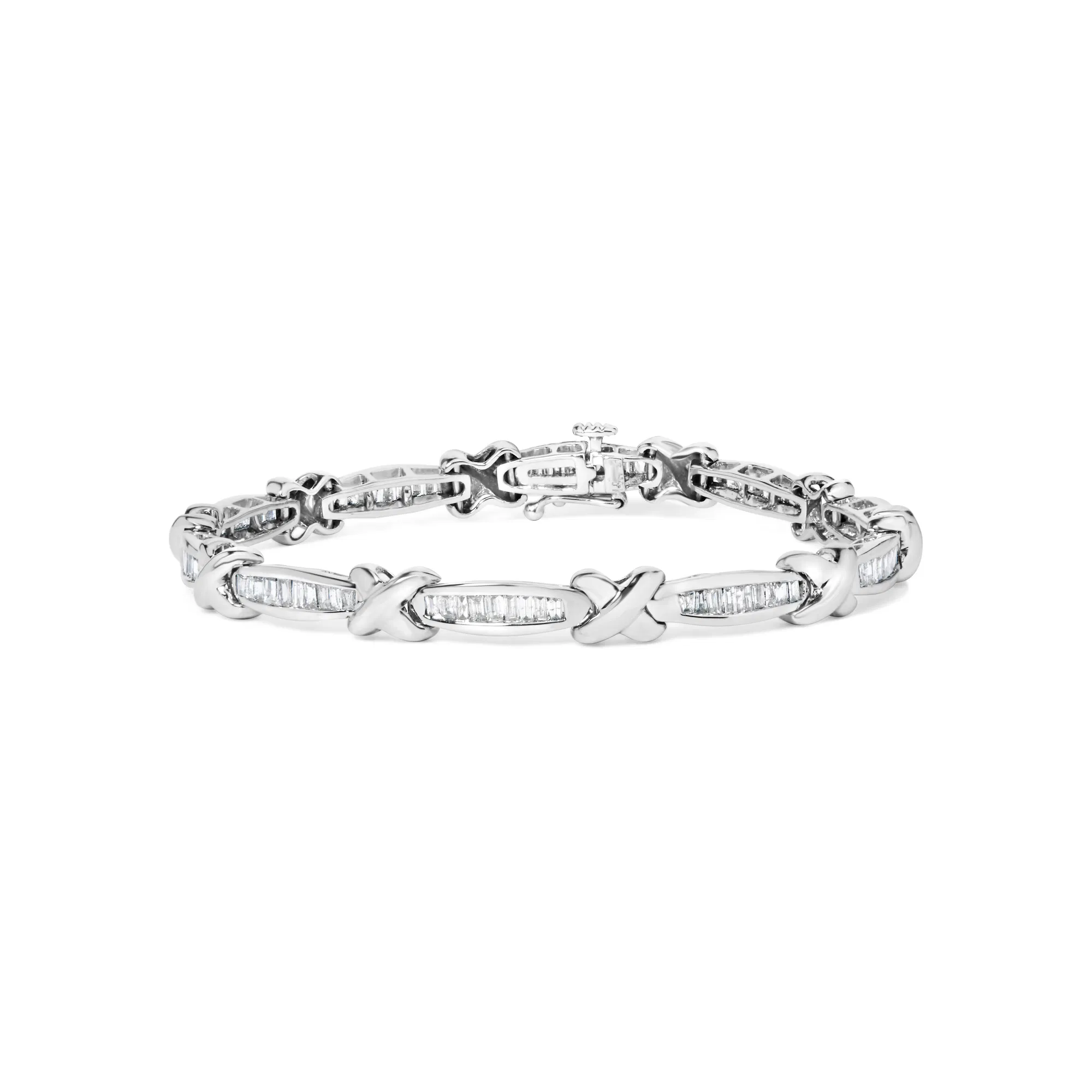 14 Karat Weißgold Baguette-Cut Diamant X-Link Armband (2.00 cttw, H-I Farbe, I1 - I2 Klarheit)