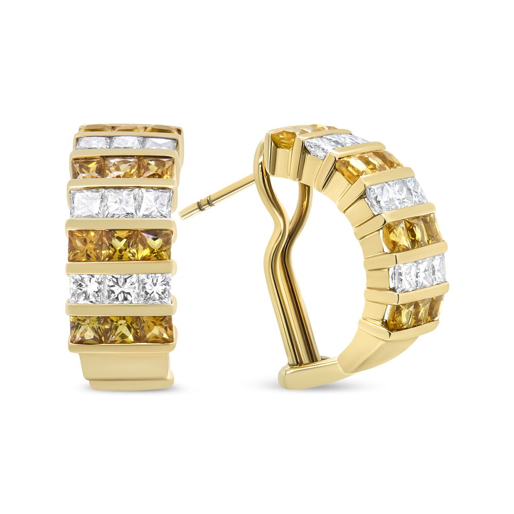 18K Gelbgold 1 3/4 Cttw Unsichtbares Set Prinzessin Schnitt Diamant und 2,5 mm Gelb Saphir Huggie Hoop Ohrringe (F-G - Farbe, VS1 - VS2 Klarheit)