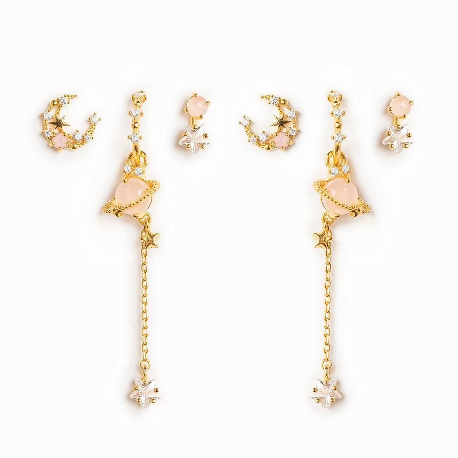 Zircon Chain Stud 925 Silber Pin Ohrringe Set