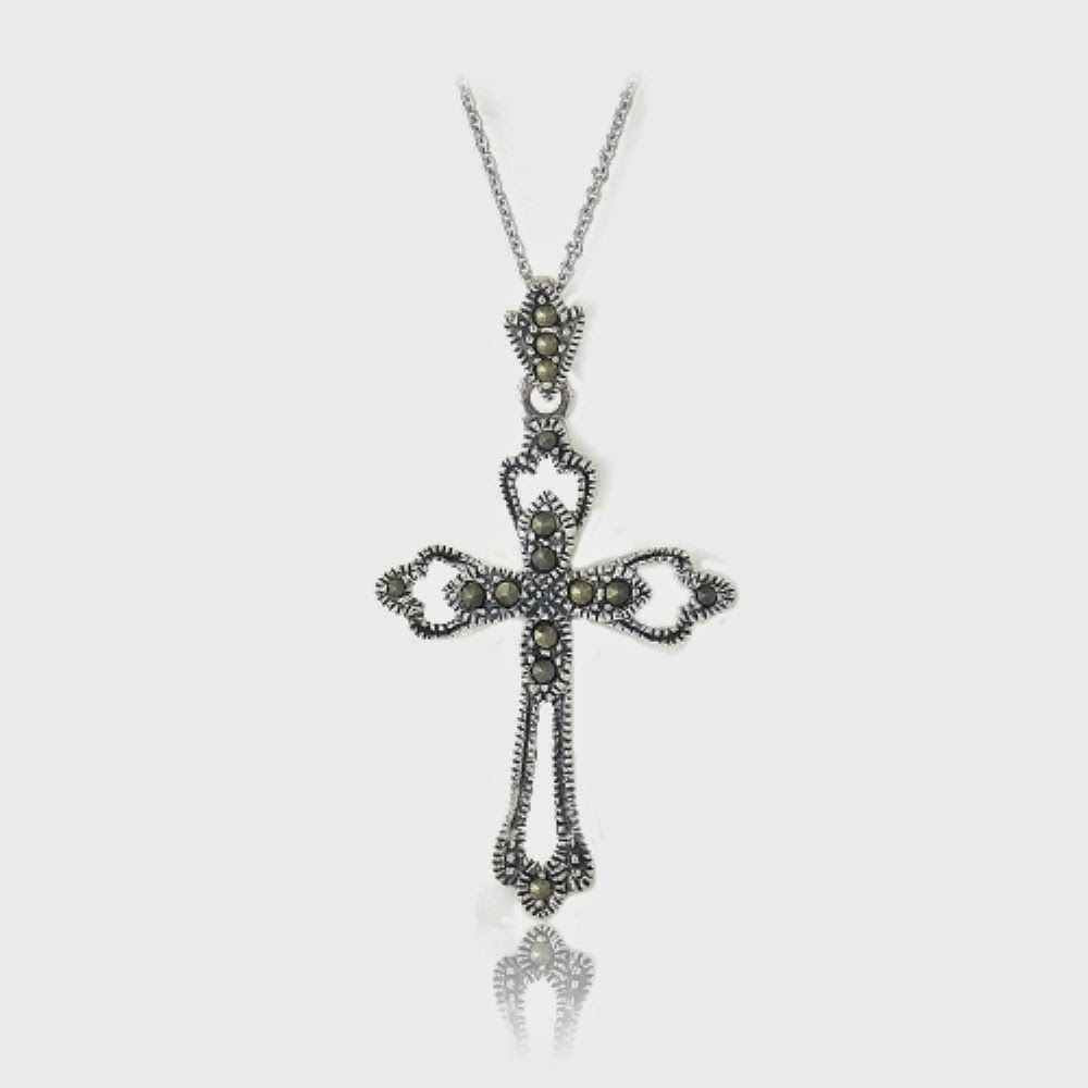 Sterling Silber Macasite Filigree Kreuz Halskette