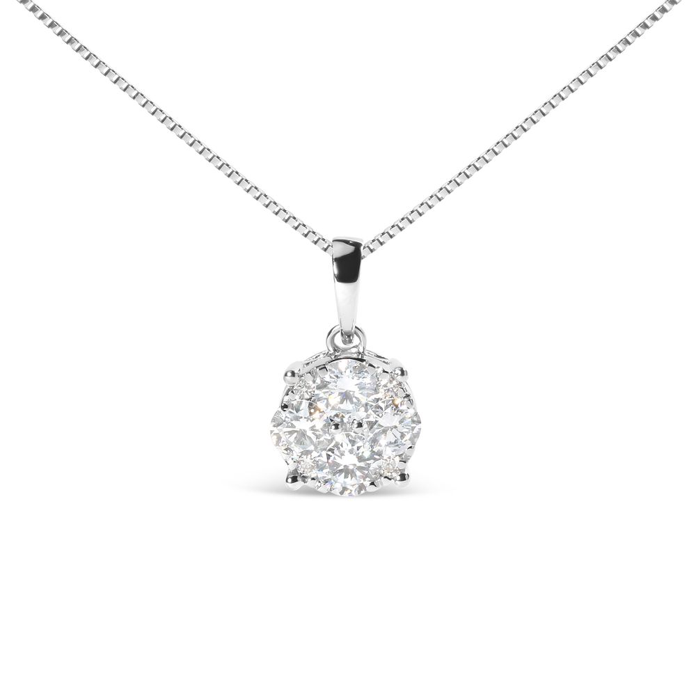 14k Weiß 1.00 Cttw Lab Grown Diamant Cluster Anhänger 18