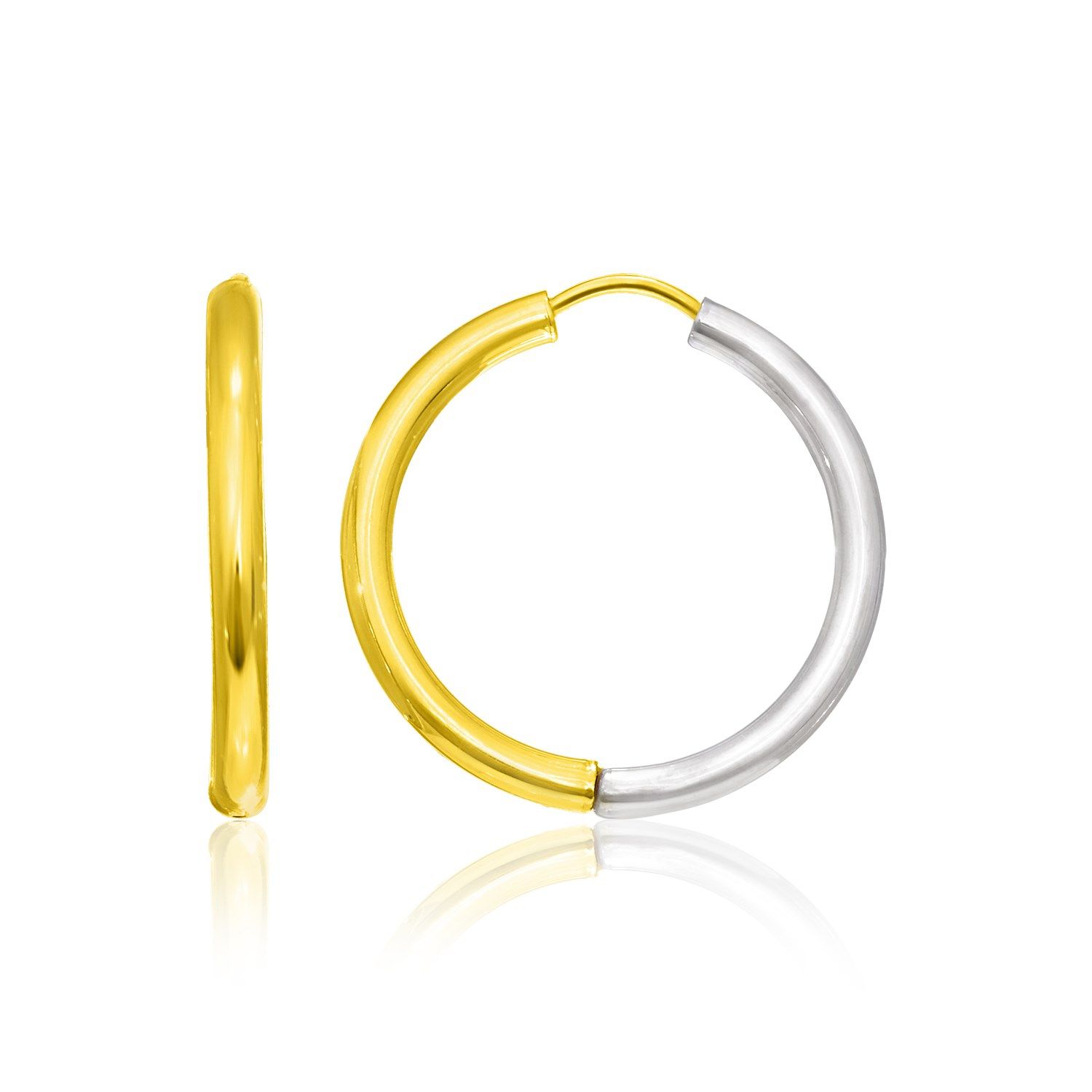14 Karat Zwei-Ton - Gold Hoop-Ohrringe in einem Scharnier-Stil (2,5x20mm)
