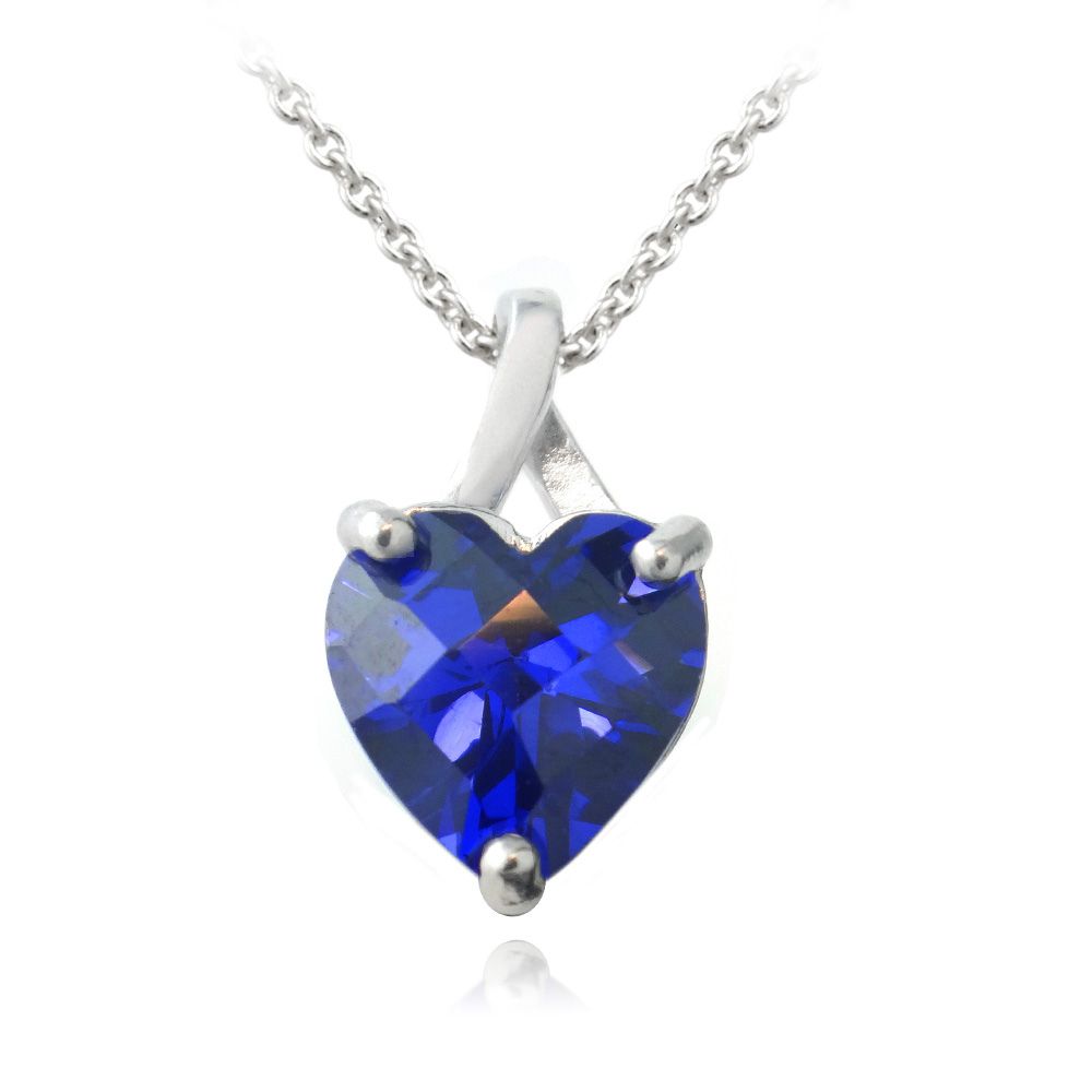 Sterling Silber 5,5ct geschaffen Sapphire Briolette-Cut Herz Anhänger