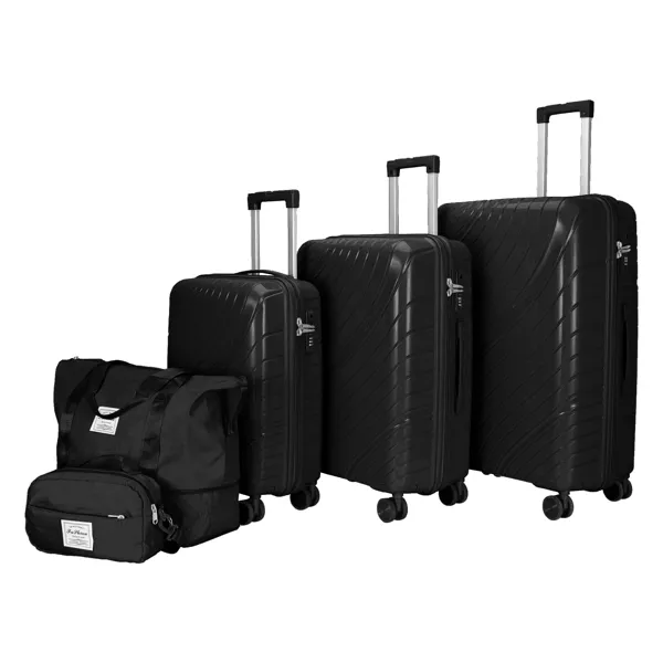 FCH Fünf-Teil Koffer 20 - 24 - 28 Zoll Trolley Case + Zwei-Teil Handtasche PP Trolley Case 20in 24in 28in PP Material Eisen Trolley Vollfarbe Schwarz