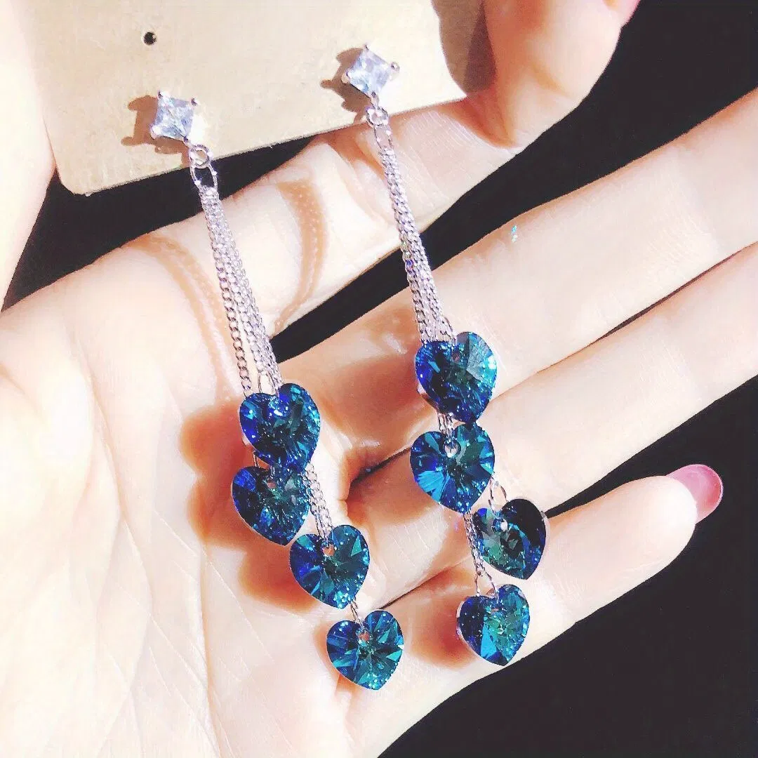 Herzform glänzende künstliche Kristall-Design Elegante Dangle Ohrringe Silberplatte Schmuck exquisite weibliche Geschenk