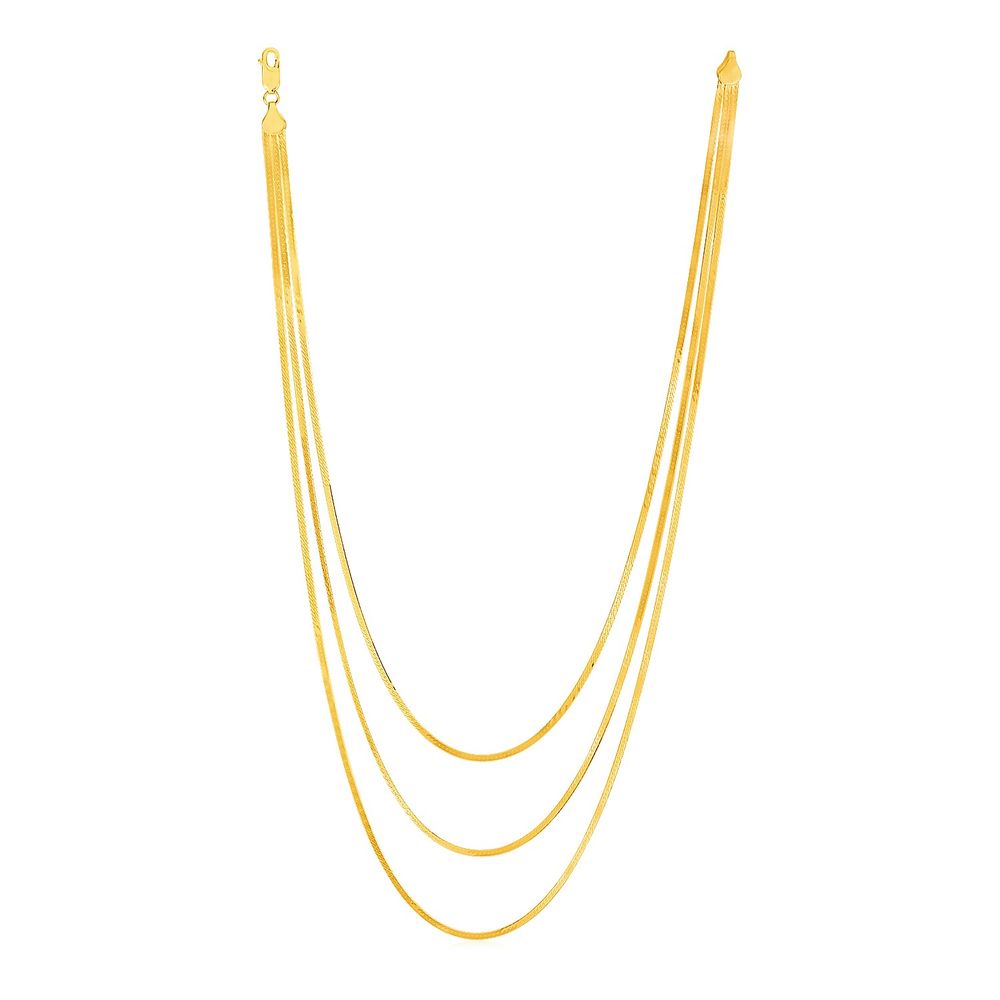 14 Karat Gelbgold Drei Strand Herringbone Kette Halskette