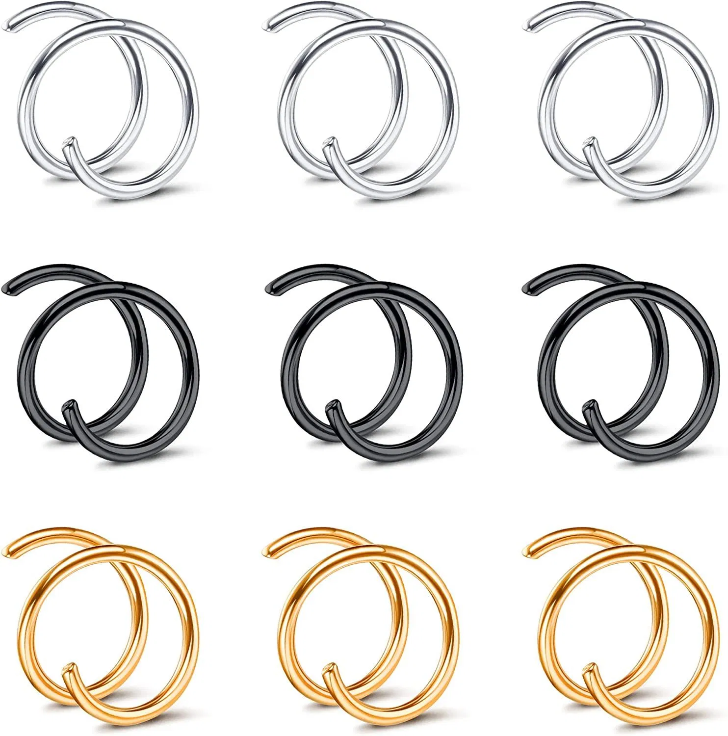 Doppel-Nase - Ring für Einzel-Piercing 20G G23 Titan-Spiral - Nasen-Ring - Schreifen Knorpel-Lippe - Septum-Ringe Daith Tragus Helix Conch Nasenloch Piercing für Frauen Mädchen