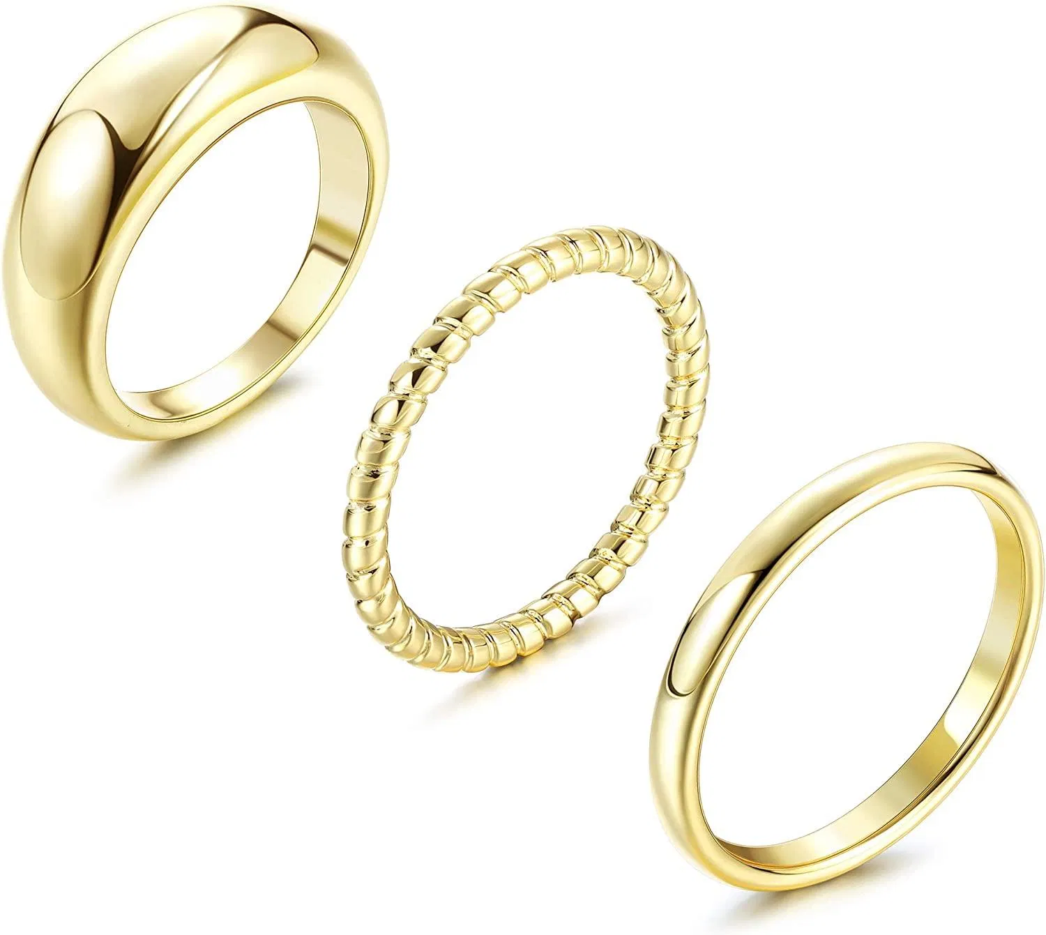 3pcs Chunky Gold Ring für Frauen Egirls 18K Gold Plated Dicke Kuppel Ringe Dünne Twisted Stacking Band Ringe Minimalist Statement Ring Größe 8
