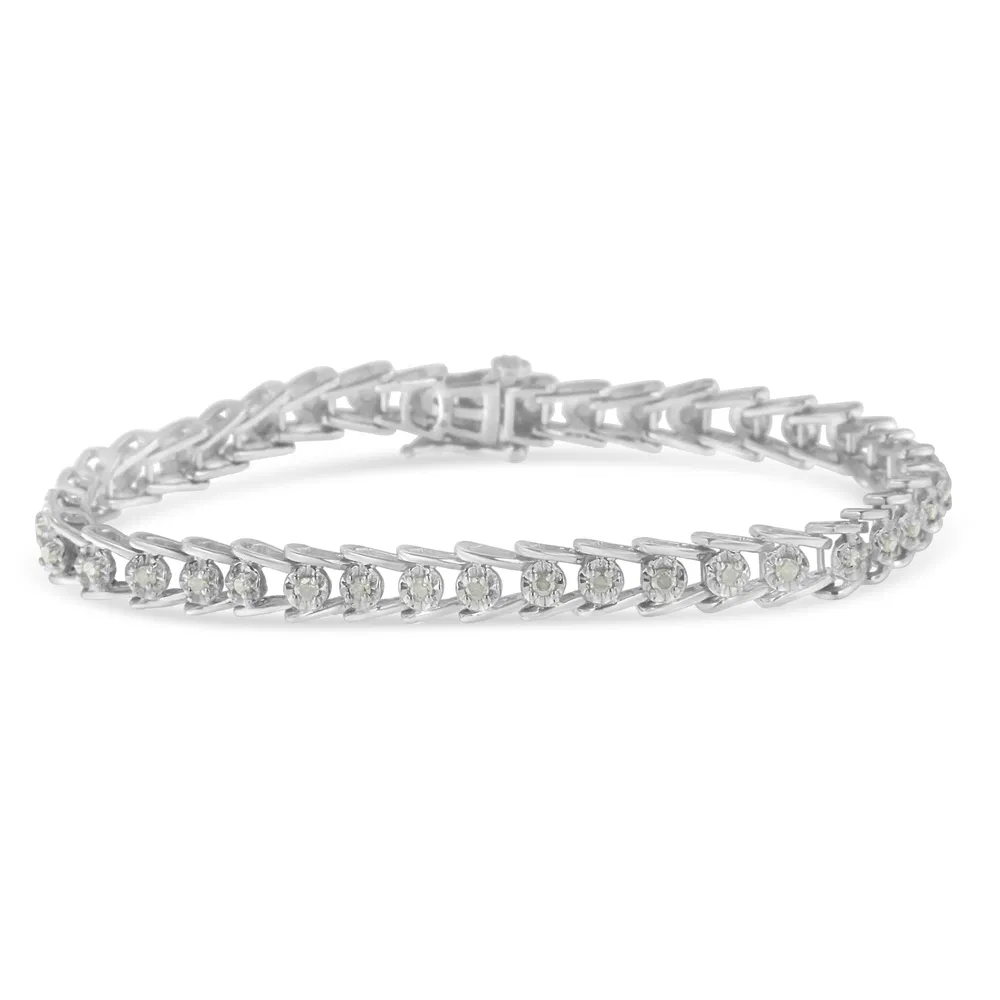 Sterling Silber Rose-cut Diamond Wave Link Armband (1 cttw, I-J Farbe, I3 Klarheit)
